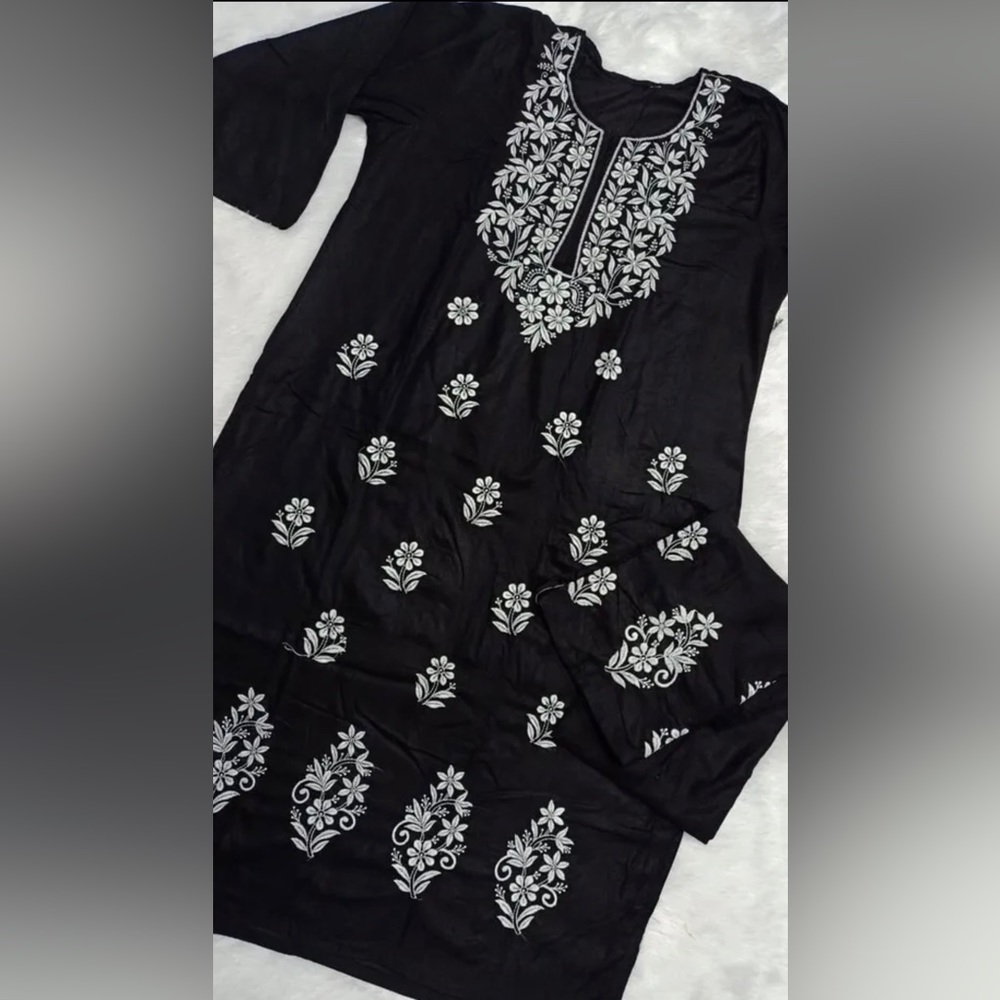 Chikankari Design, Black Color Kurti With Pant in Georgette With Embroidery